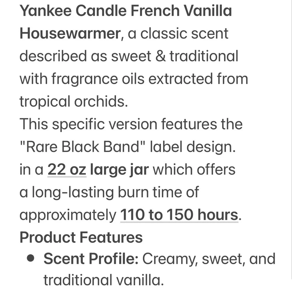 Yankee Candle Jar Black Band French Vanilla Rare Vintage Cream Off White 22 Oz